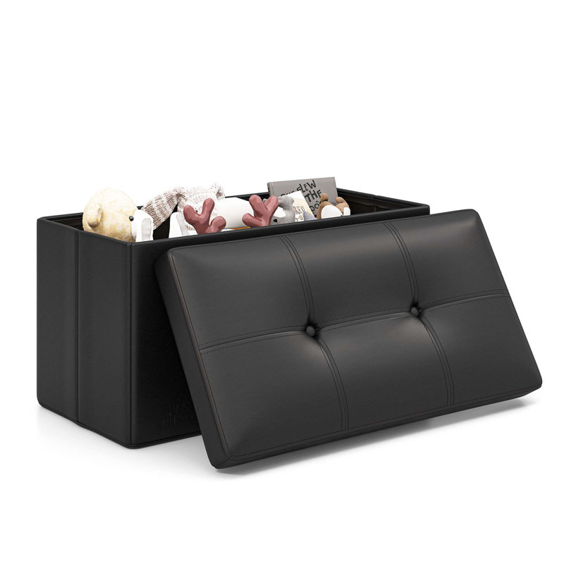 Repose-pieds de rangement rectangulaire en similicuir de 30 po de largeur, Similicuir noir