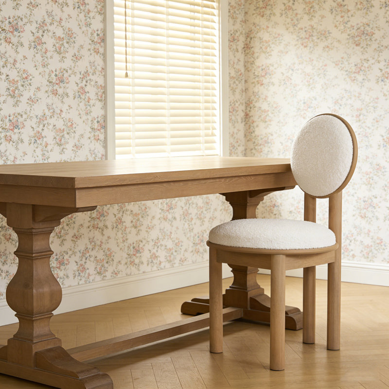 Wood Frame Dining Side Chiars Set Of 2 With Round Shapr Back, Natural
