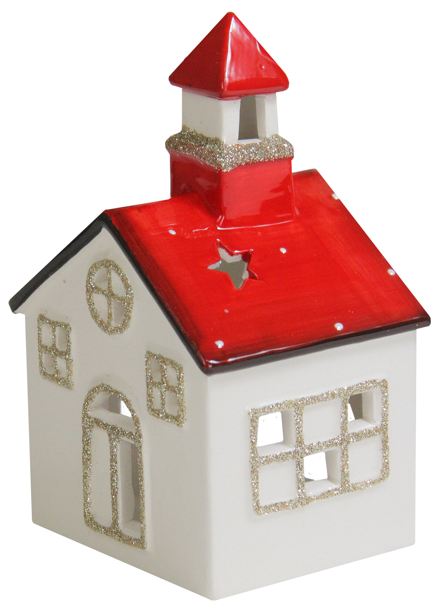 ceramic SMALL RED HOUSE WITH LIGHT