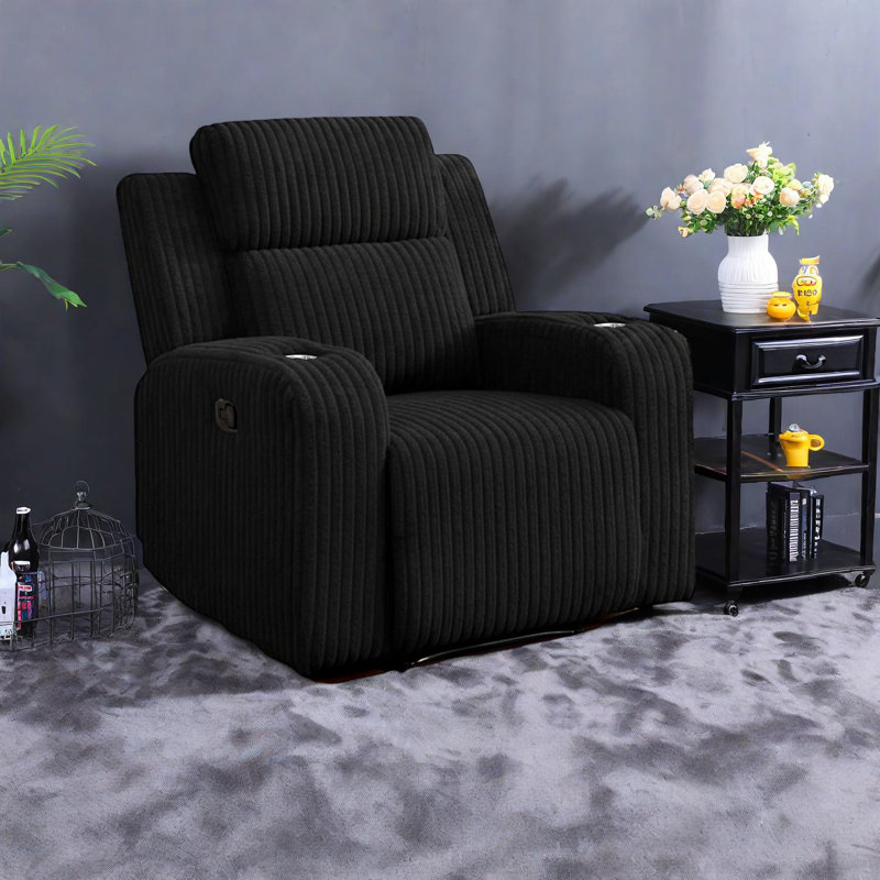 Black Faux Fur Recliners With Bluetooth, Modern Comfort For Home