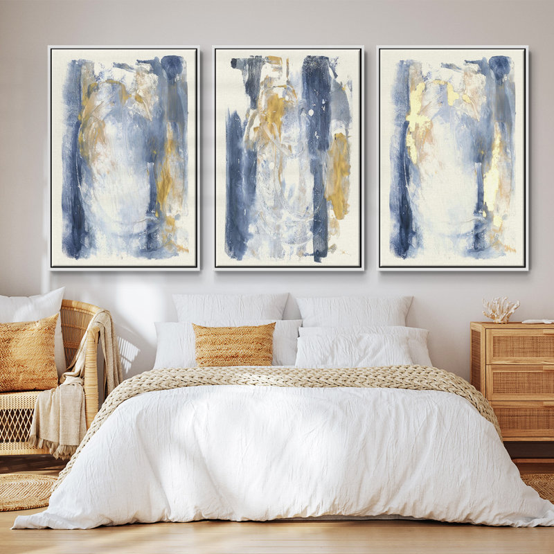 Ensemble de 3 pièces encadrées sur toile, H 40 po x l 78 po, Blanc