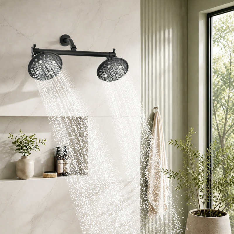Chrome Dual Shower Head Combo with 6-Spray Settings, Matte Black