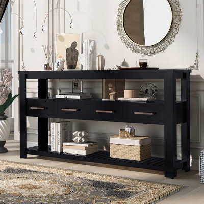 Élégante console moderne avec quatre tiroirs et deux tablettes pour le salon, le vestibule et le couloir