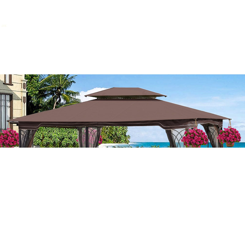13X10 Ft Patio Double Roof Gazebo Replacement Canopy Top Fabric,Brown, Brown