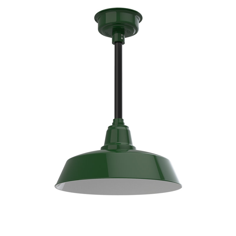 Luminaire suspendu 1 lumière del à simple dôme Vandervliet, H 48 po x l 16 po x p 16 po, Vert rétro / noir