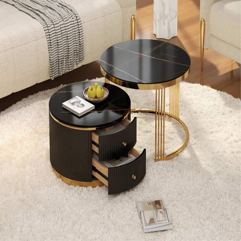 Table basse gigogne 2 pièces Modern Modern, Noir, Noir / or