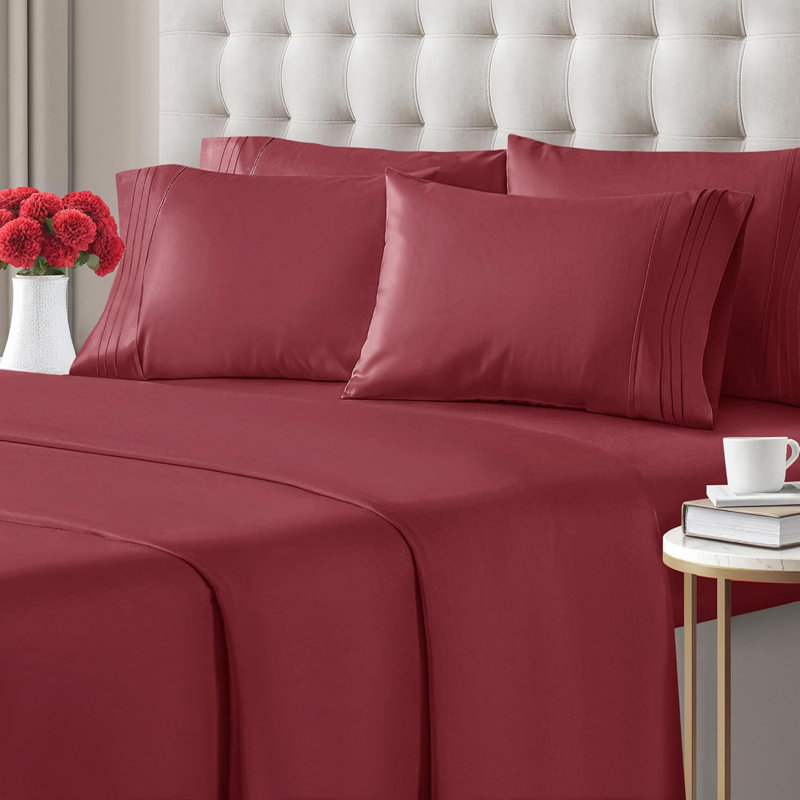 6 Piece Sheet Set, Soft Cooling Bed Sheets, Breathable & Wrinkle Free, Hotel Luxury Bedding, Burgundy
