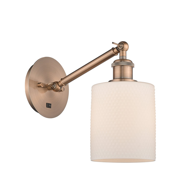 Applique murale 1 lumière 5 "avec bras ajustable Shauna 5", Blanc mat, Incandescente, Cuivre antique