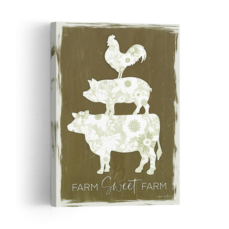 Farm Sweet Farm Modern Rustic Abstract Bird Cow Landscape Nature Wall Art Print, 60.96cm H x 40.64cm W