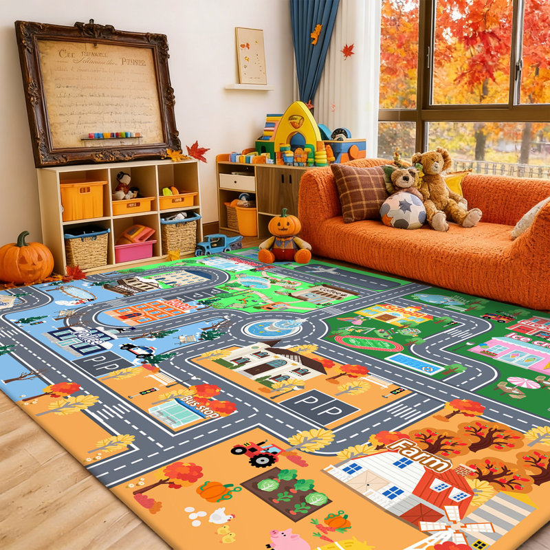 Rugs for Playroom, ABC Educational Rug 5x7 ft,Featuring Four Seasons Map Design, Soft Machine-Washable Non-Slip Carpet for Classroom Decor