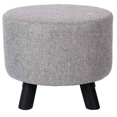 BirdRock Home 13.75" Round Linen Ottoman Foot Stool, Gray/Black