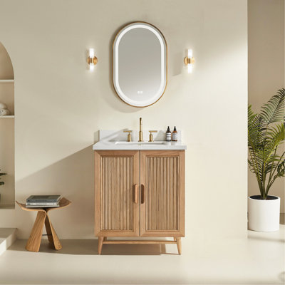 Meuble-lavabo de salle de bain autoportant 30 po entièrement assemblé en bois massif avec plateau blanc d'ingénierie entièrement assemblé
