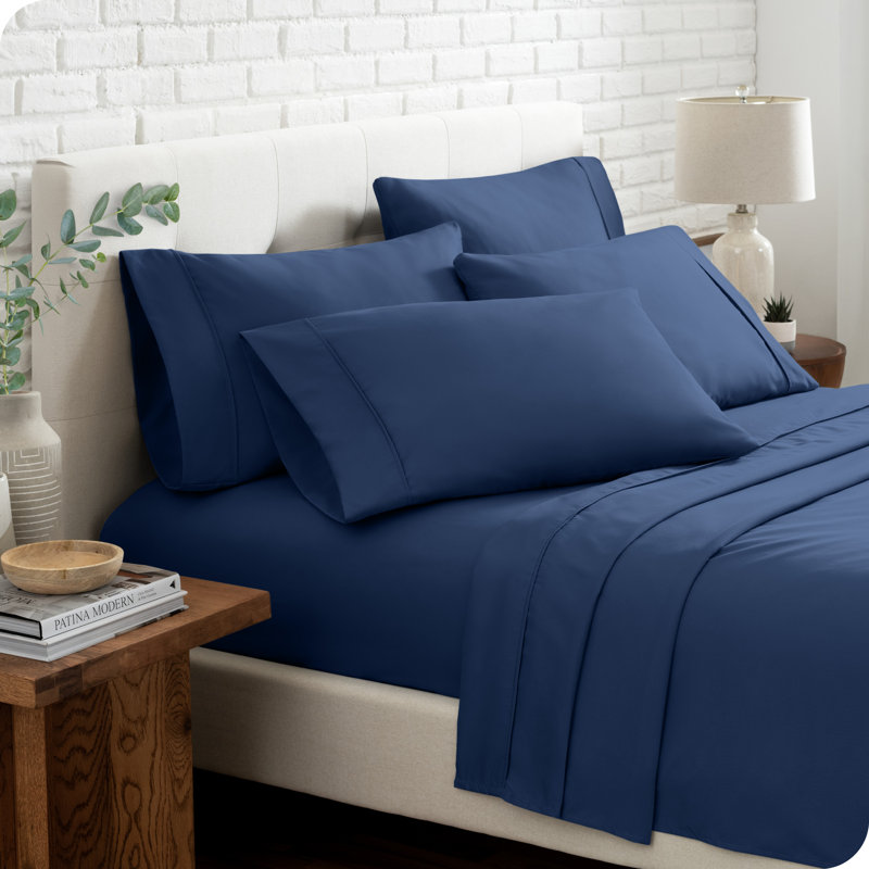Microfiber Sheet Set with Bonus Pillowcase Set, Dark Blue, California King