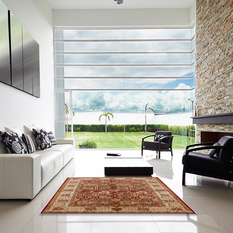 Tapis oriental rouge / brun Hayrig, Carré 5 pi