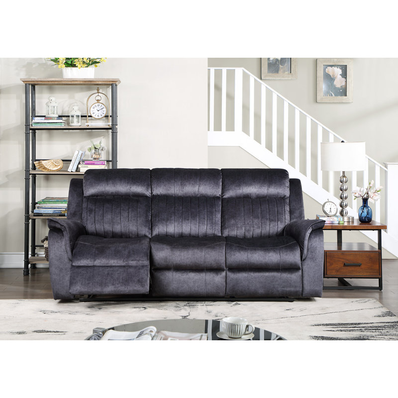 Canapé inclinable électrique en tissu gris foncé avec accoudoirs à plateau-coussin et plateau rabattable, Blue Grey Polyester