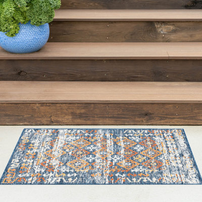 Deltufo Moroccan Reversible Flatweave Polypropylene Indoor / Outdoor Area Rug - Multi Color