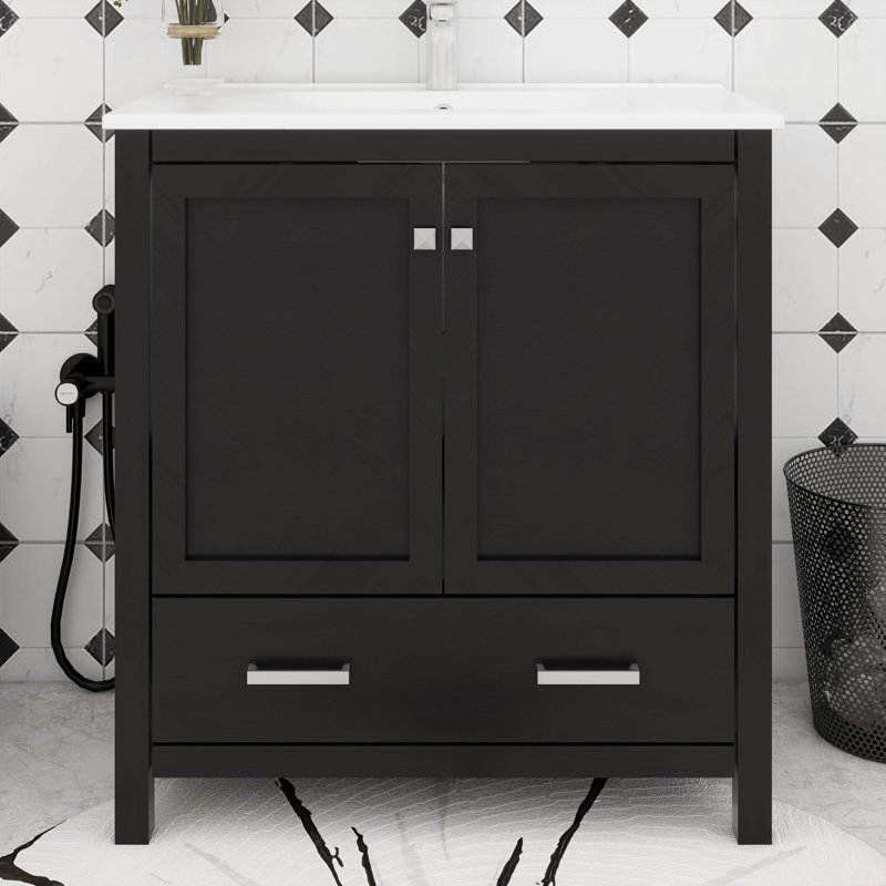 Meuble-lavabo 30 po avec lavabo simple, tiroir, Noir