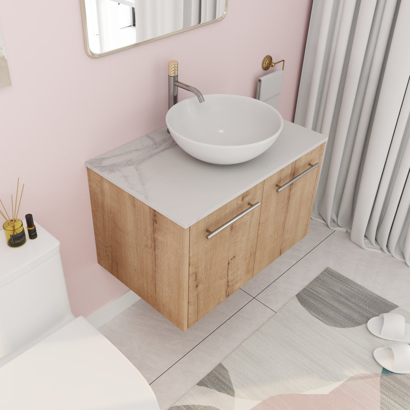 Meuble-lavabo mural simple 29,56 po avec plateau en céramique Nyia