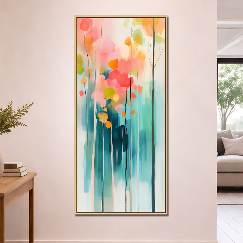 «Blue Pink Colorful Abstract Forest III - Landscape», reproduction d'art sur toile, art mural rustique, H 60 po x l 28 po