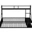 Lit de plancher pleine grandeur en métal pour jeunes avec clôture, bureau et rangement, noir-1218126393-1218126392