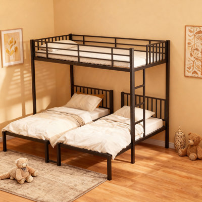 Triple Bunk Bed For Kids, Metal Frame, Separates Into 3 Twin Beds, Noise-Reduced Design, Ideal For Multi-Child Families