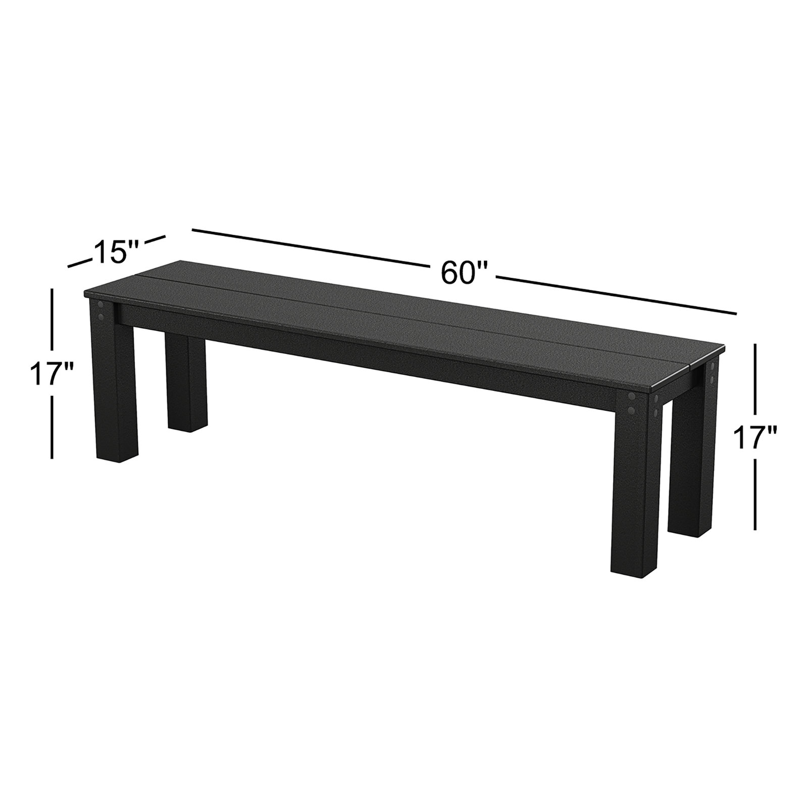 POLYWOOD® Studio 68" Picnic Bench, Black, 17" H x 60" W