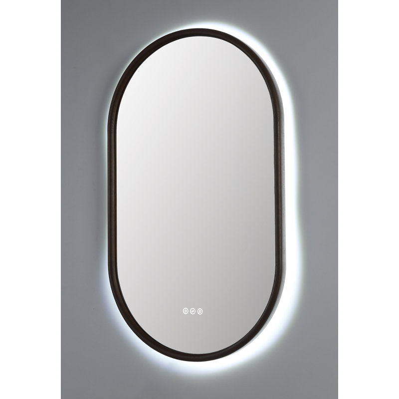 Zen LED Mirror, 39.37" x 23.62", Chestnut, Oval