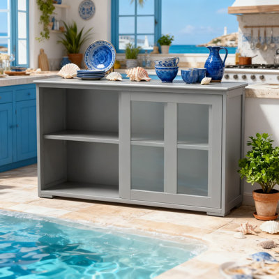 Stackable Kitchen Buffet Cabinet With Sliding Glass Doors, Adjustable Shelf For Custom Storage, Sideboard For Living Room And Kitchen