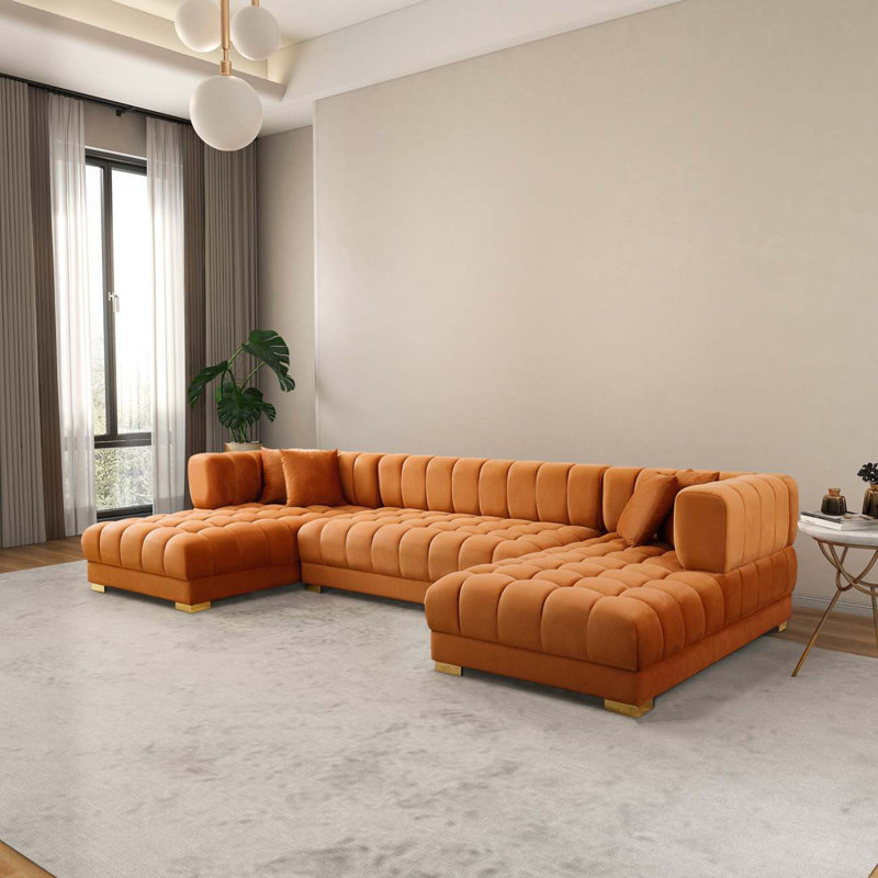 Canapé modulaire en velours Hilger, Velours cognac