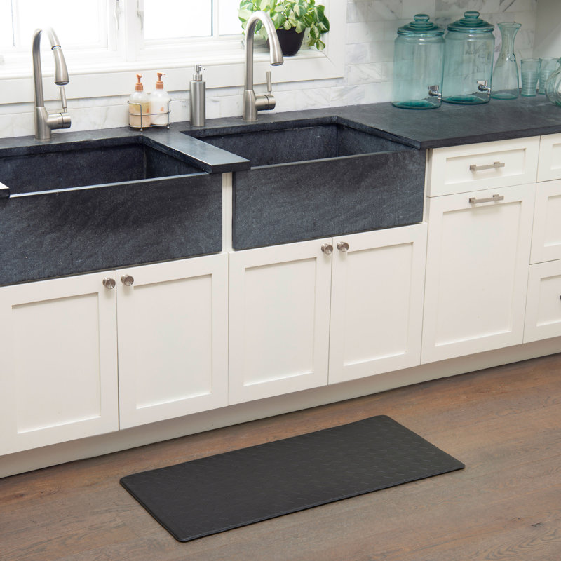 Botwith Solid Colour Water Resistant Anti-Fatigue Kitchen Mat, Rectangle 1'5" x 2'8", Black