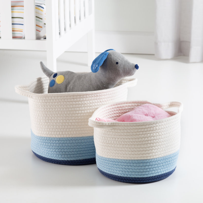 Fabric Basket With Handles - Set of 2, Blue
