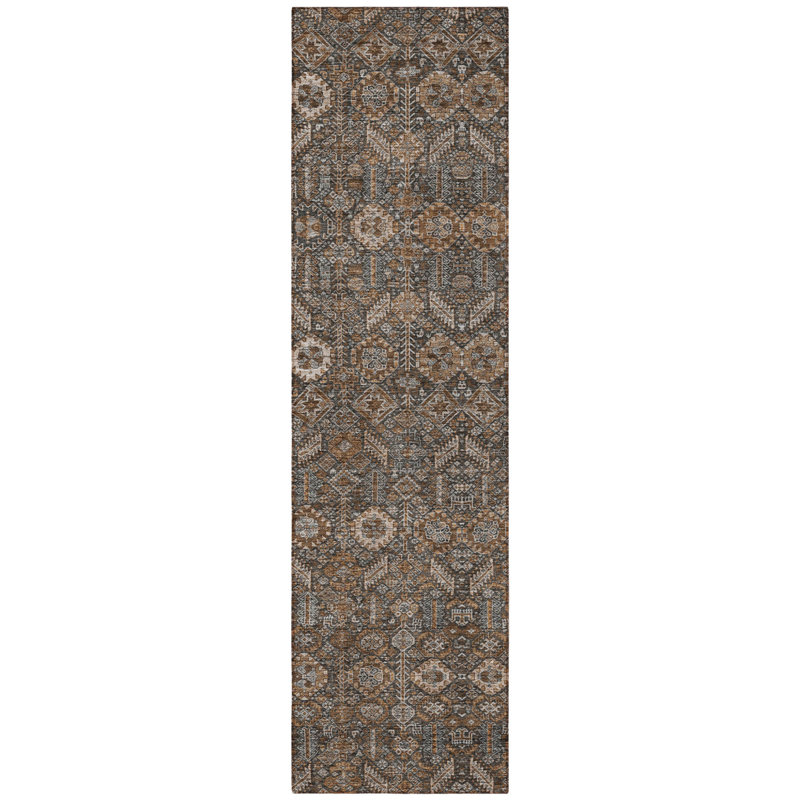8' Runner Chocolate Floral Washable Non Skid Indoor Outdoor Runner Rug