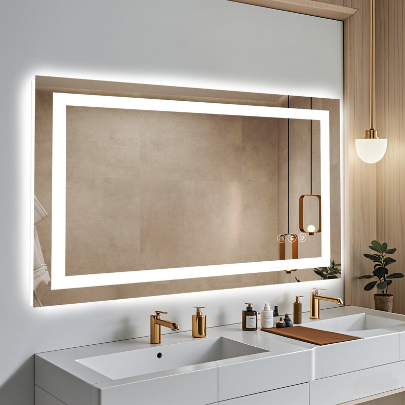 Devonnte Rectangle LED Wall Mirror, Dimmable Vanity Lighted Mirror, 40" x 24"