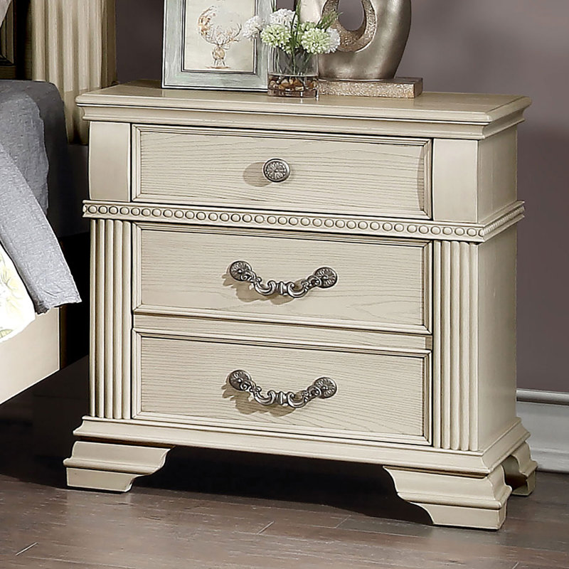 Table de chevet avec USB, blanc antique, Blanc antique
