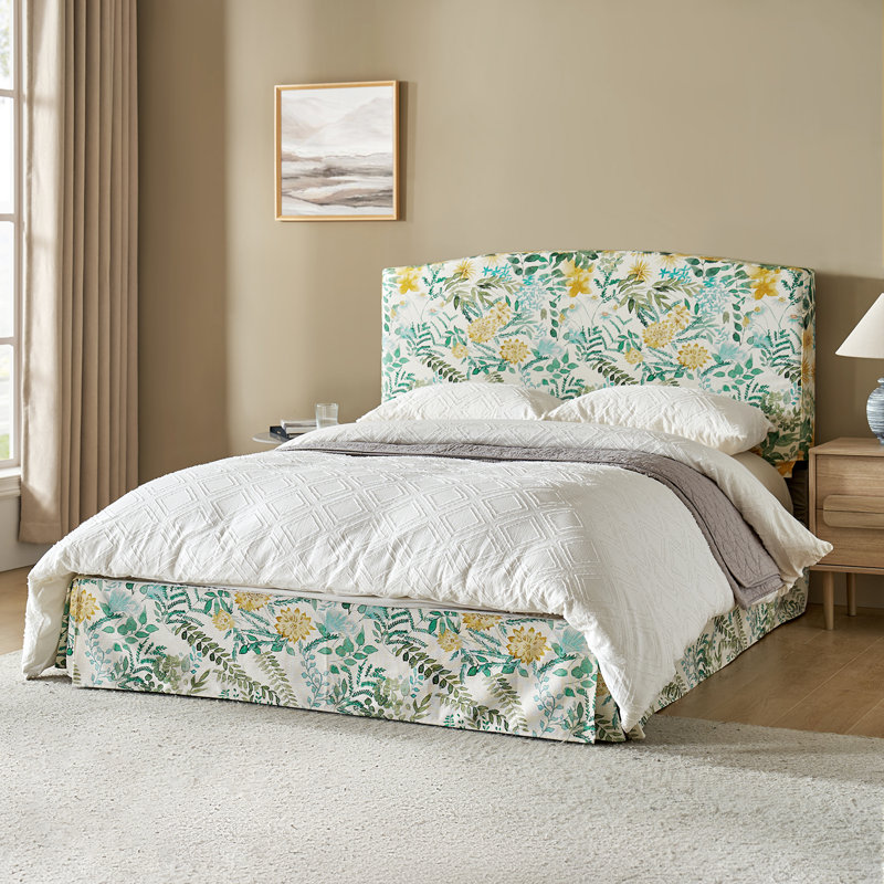 Finnin Upholstered Platform Bed with Washable Slipcover, Queen, Spring