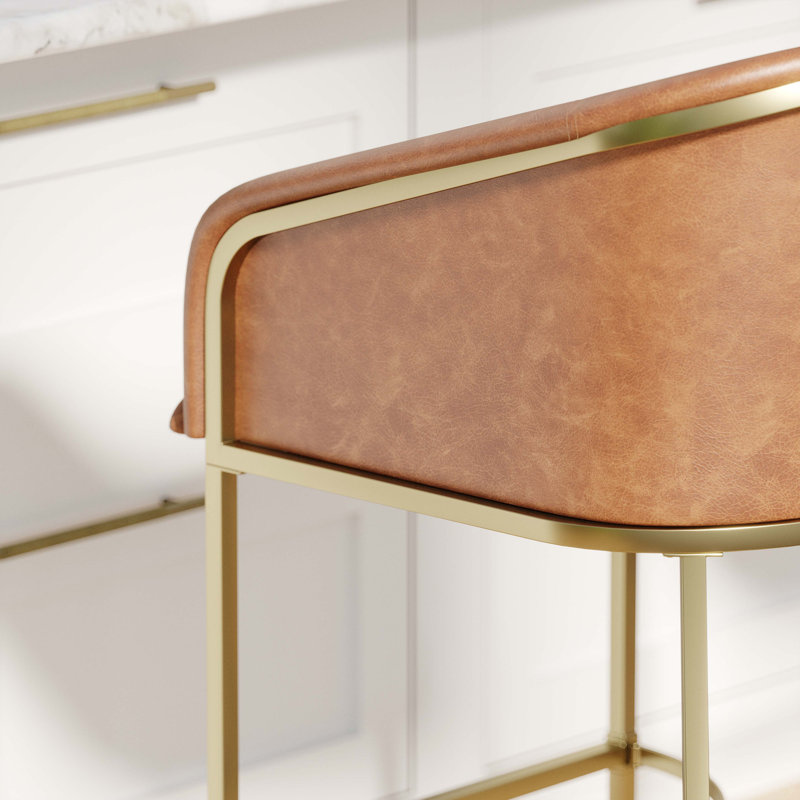Tabouret de bar 31 po 31 po, similicuir avec structure en acier doré, Brun