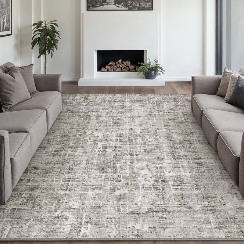 Elegant Modern Machine Washable Area Rug in Grey, Rectangle 8' x 10'