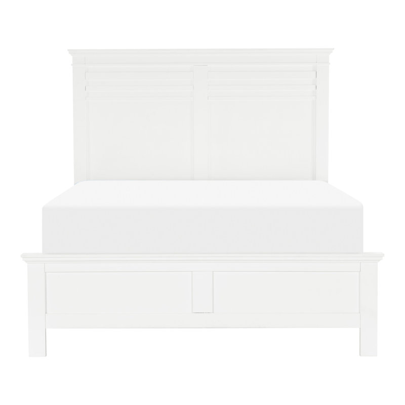 Transitional Style Bedroom Queen Bed - White Wood With & Headboard Finish Wooden Panel For, White