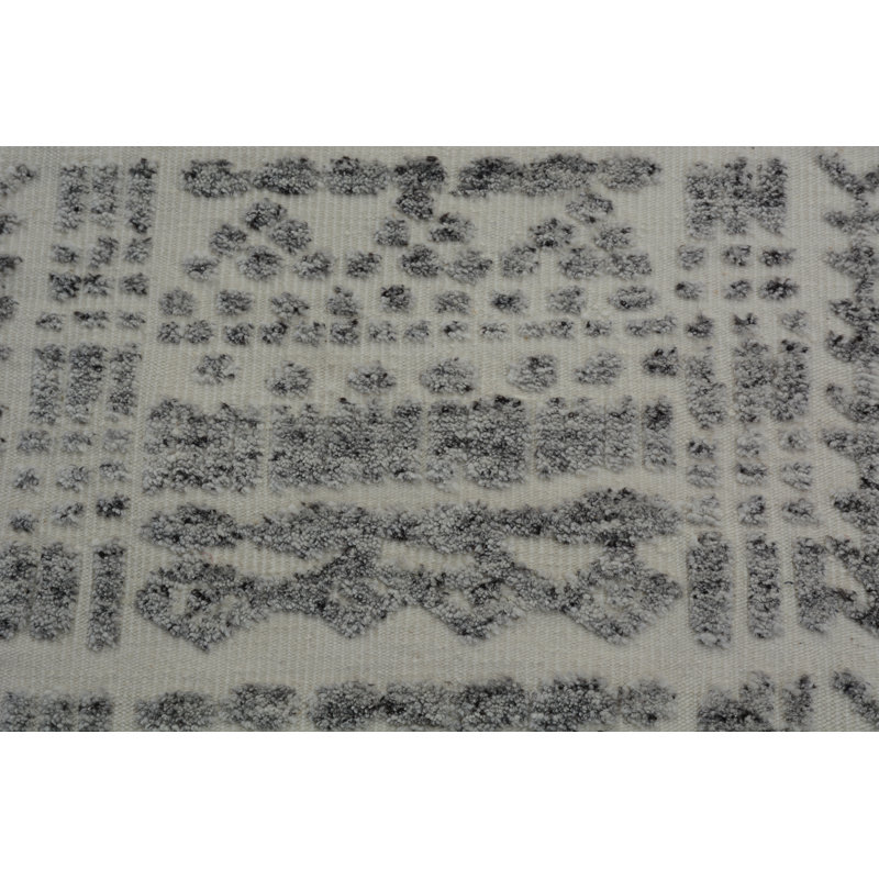Wool Geometric Area Rug in Gray