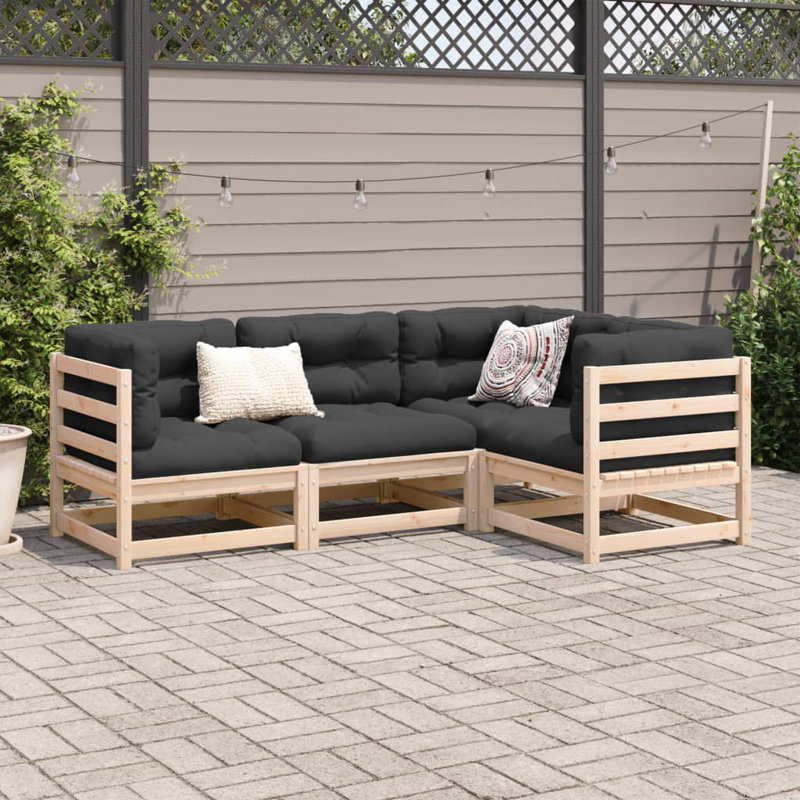 Ophelia & Co. 4 Piece Patio Sofa Set Solid Wood Pine, Natural Pine, Anthracite