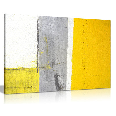 Office Decor Grey And Yellow Abstract Art Painting - Wrapped Canvas Painting