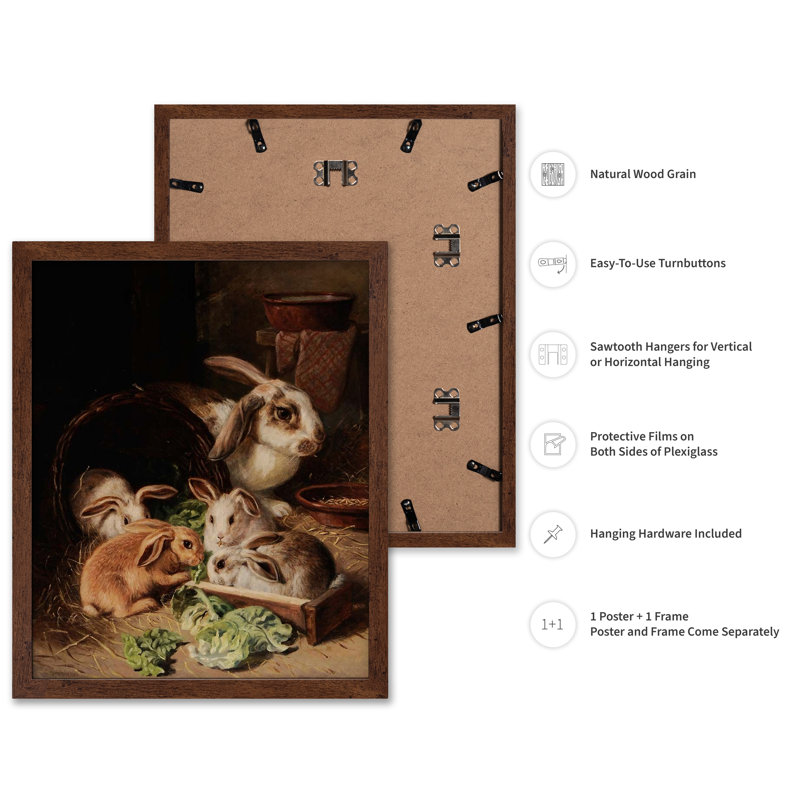 Une famille de lapins, H 11 po x l 14 po, Affiche, Encadrement brun