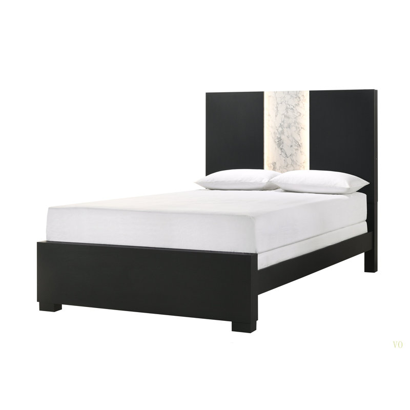 Mobilier de chambre à coucher contemporain 1pc, Très grand lit, Noir / blanc