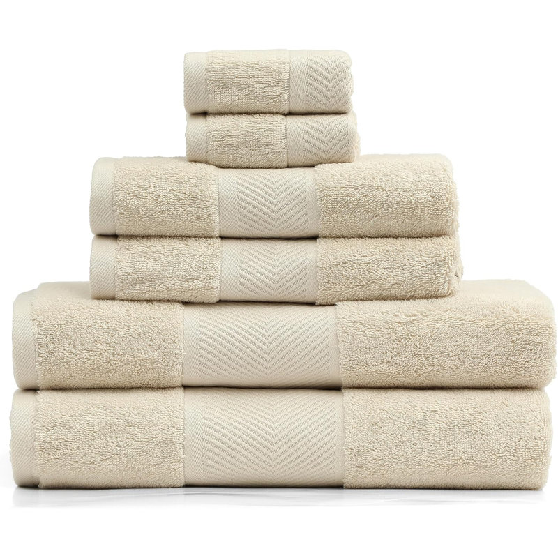 Premium 100% Cotton Towel Set 6 Piece, Jacquard Soft Absorbent & Quick Dry Towels For Bathroom, Hotel And Spa, 2 Bath Towels 2 Hand Towels & 2 Washcloths