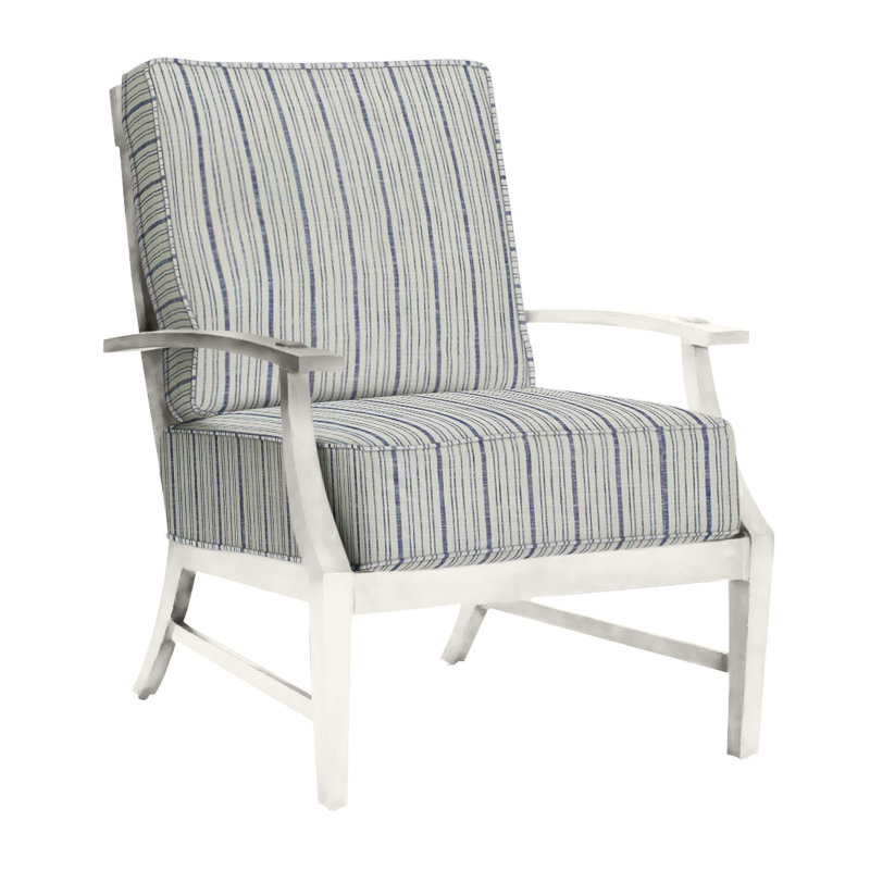 Croquet Patio Chair with Cushions, Welt + Standard Fill, Linen Navy, Chalk