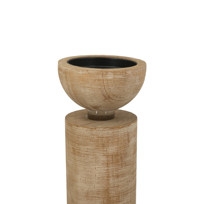 Brown Wooden Candle Holder With Glass Base, 14" H x 3" W x 3" D