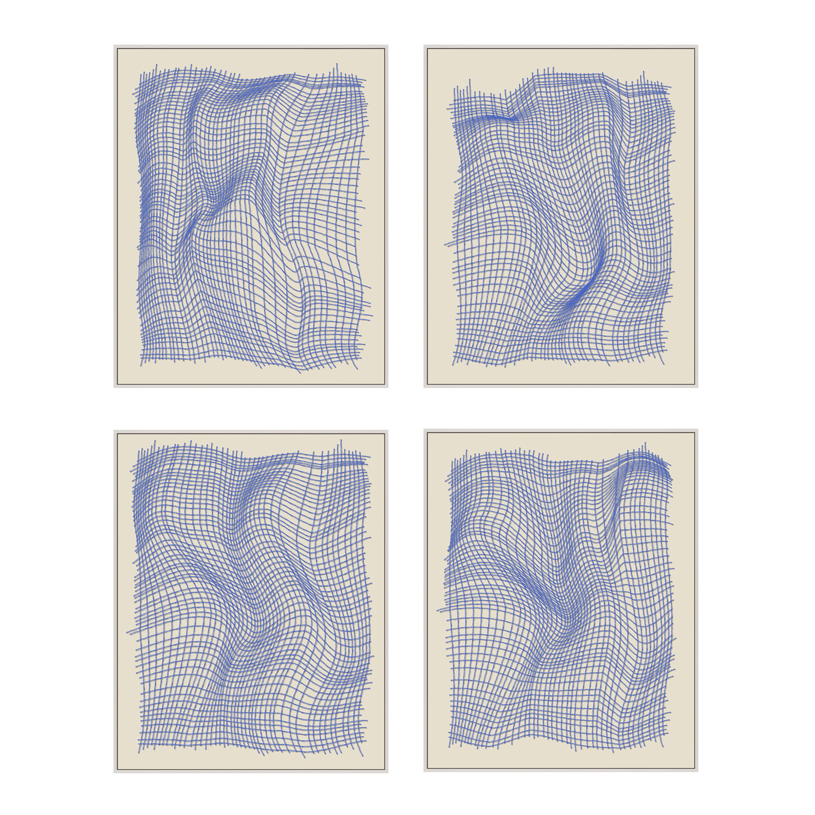 Netting 4-Piece Print Set by Jacques Pilon, 38" H x 120" W x 1.25" D, White Single Structure Framed Canvas