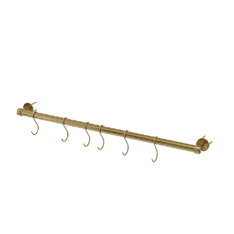 Support à casseroles mural en laiton, Laiton poli, H 3,94 po x l 31,38 po x P 2,87 po