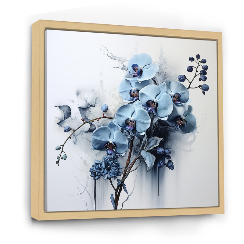 «Blue Orchid Blossoms In Delicate Abstraction», reproduction sur toile, H 24 po x l 24 po x P 1 po, Cadre naturel flottant