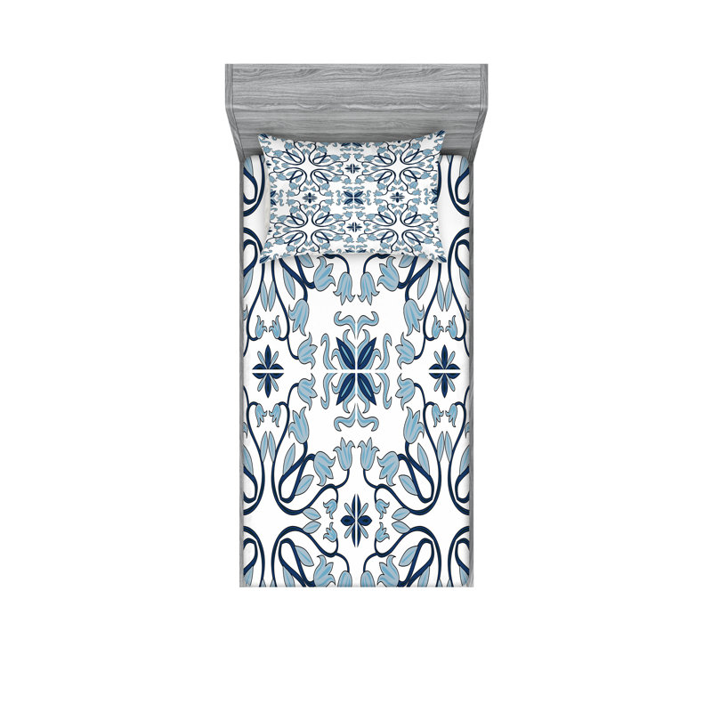 Drap-housse traditionnel et taie décorative Ambesonne, bleu nuit pâle, Twin Sheet Set + 2 Pillowcases